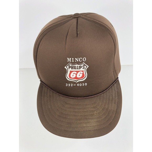 Vintage Phillips 66 Minco, OK Brown Snapback Trucker Hat Cap - Picture 1 of 10